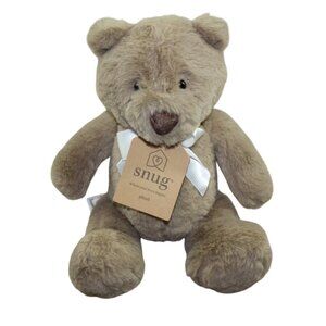 Snug Teddy Bear Plush Brown Stuffed Animal Toy 8" Soft Lovey Baby White Bow NWT
